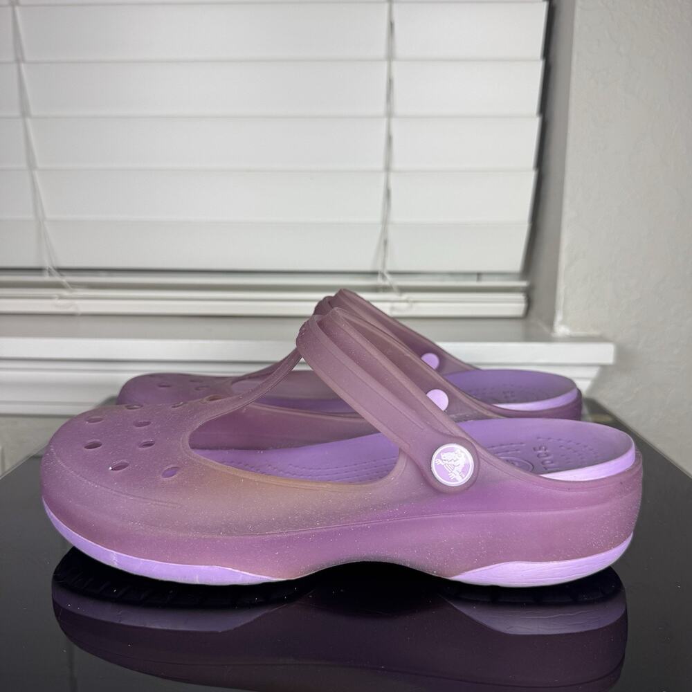 Crocs Carlie Mary Jane Shoes Women's 10 Pink Purple Comfort Clog Wedge T-Strap